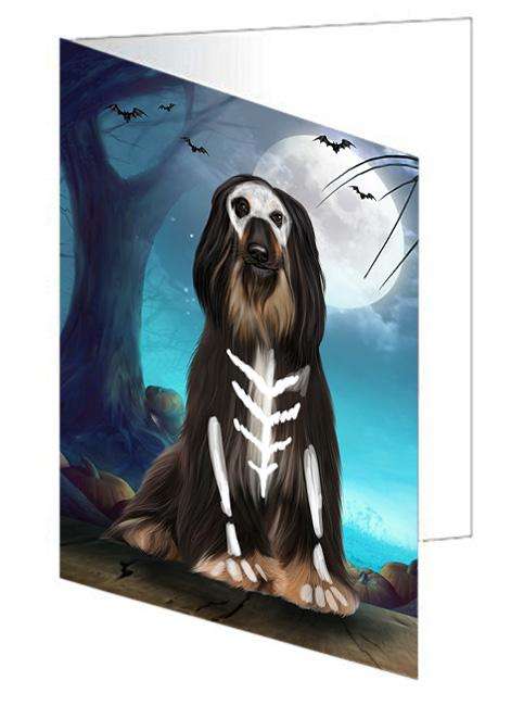 Happy Halloween Trick or Treat Afghan Hound Dog Skeleton Handmade Artwork Assorted Pets Greeting Cards and Note Cards with Envelopes for All Occasions and Holiday Seasons GCD61640
