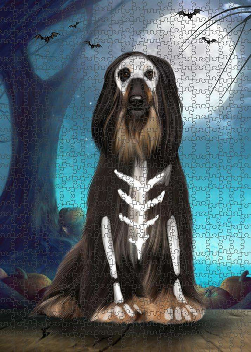 Happy Halloween Trick or Treat Afghan Hound Dog Skeleton Puzzle with Photo Tin PUZL61542