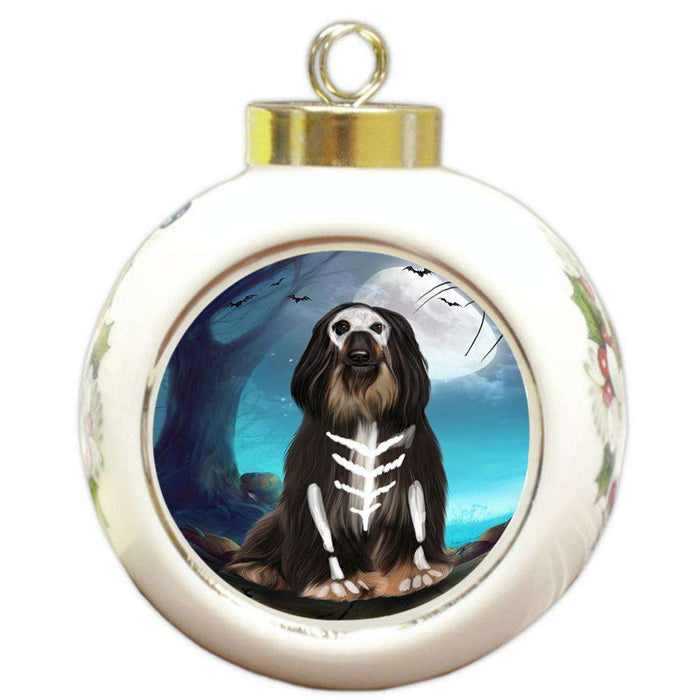 Happy Halloween Trick or Treat Afghan Hound Dog Skeleton Round Ball Christmas Ornament RBPOR52537