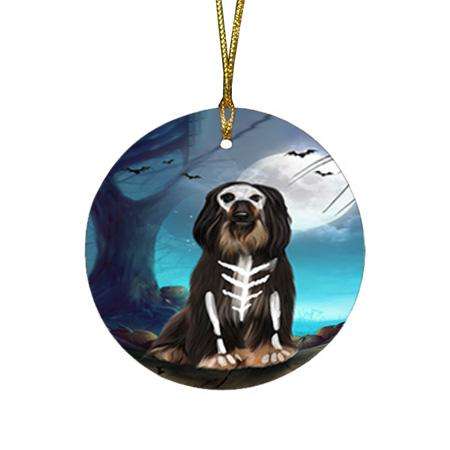 Happy Halloween Trick or Treat Afghan Hound Dog Skeleton Round Flat Christmas Ornament RFPOR52528