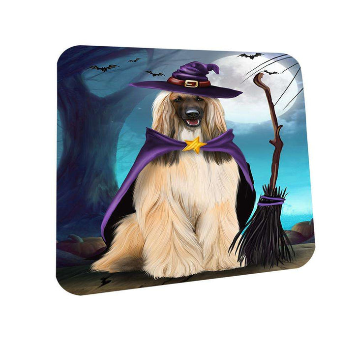 Happy Halloween Trick or Treat Afghan Hound Dog Witch Coasters Set of 4 CST52515