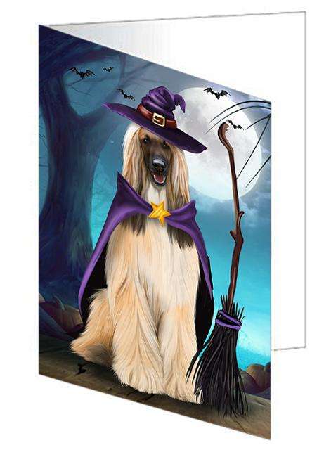Happy Halloween Trick or Treat Afghan Hound Dog Witch Handmade Artwork Assorted Pets Greeting Cards and Note Cards with Envelopes for All Occasions and Holiday Seasons GCD61697