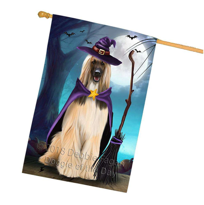 Happy Halloween Trick or Treat Afghan Hound Dog Witch House Flag FLG52637