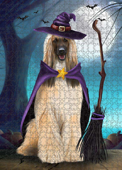 Happy Halloween Trick or Treat Afghan Hound Dog Witch Puzzle with Photo Tin PUZL61599
