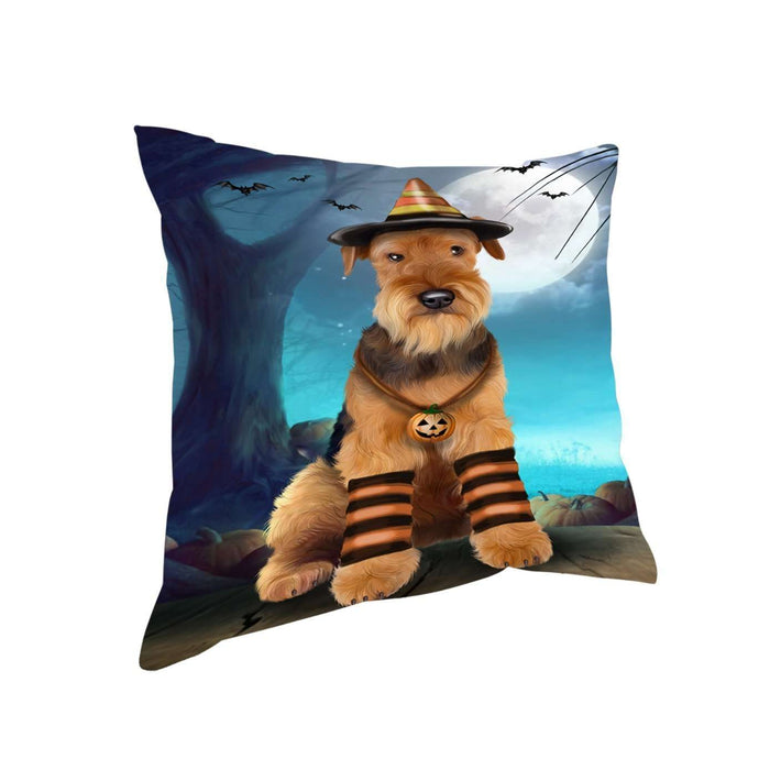 Happy Halloween Trick or Treat Airedale Dog Candy Corn Throw Pillow