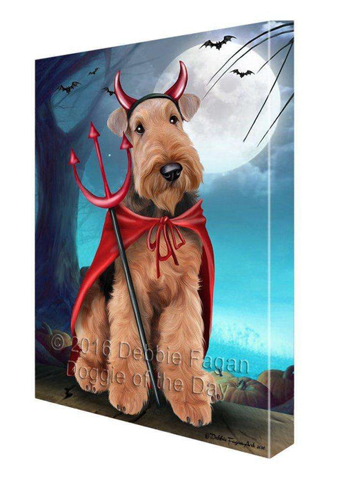 Happy Halloween Trick or Treat Airedale Dog Devil Canvas Wall Art