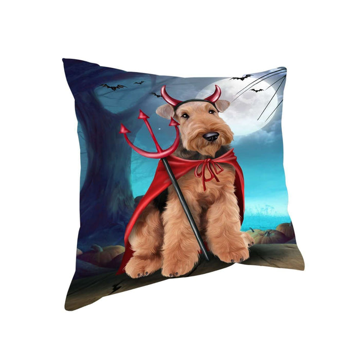 Happy Halloween Trick or Treat Airedale Dog Devil Throw Pillow