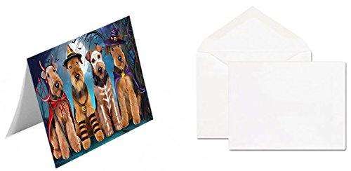 Happy Halloween Trick or Treat Airedale Dog Handmade Artwork Assorted Pets Greeting Cards and Note Cards with Envelopes for All Occasions and Holiday Seasons D196