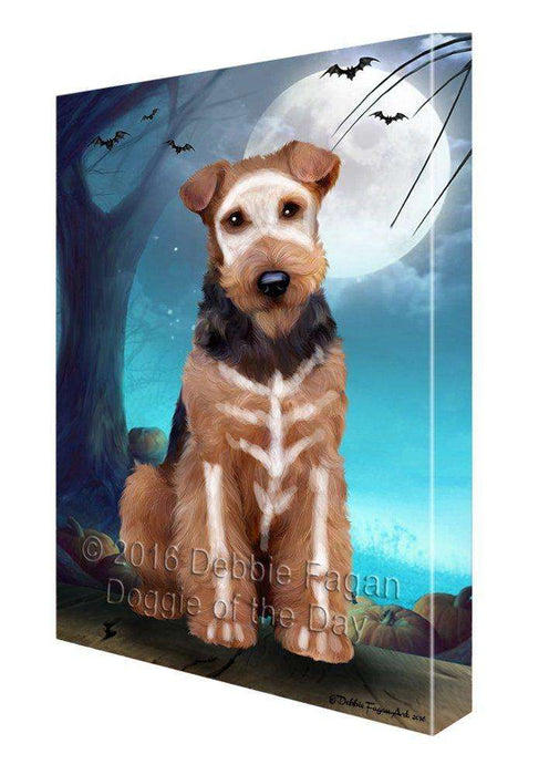 Happy Halloween Trick or Treat Airedale Dog Skeleton Canvas Wall Art