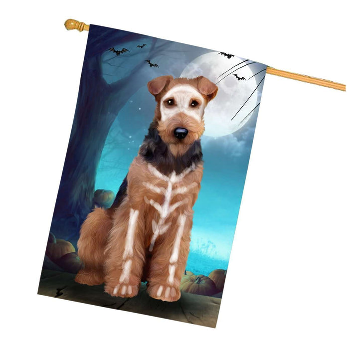 Happy Halloween Trick or Treat Airedale Dog Skeleton House Flag