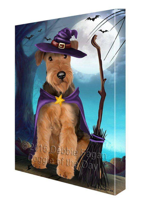 Happy Halloween Trick or Treat Airedale Dog Witch Canvas Wall Art