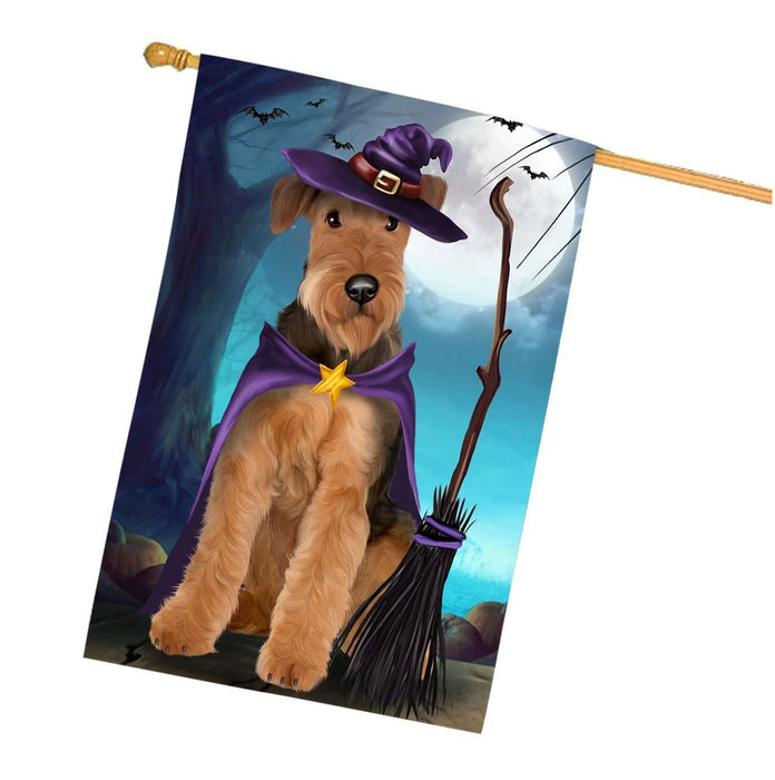 Happy Halloween Trick or Treat Airedale Dog Witch House Flag