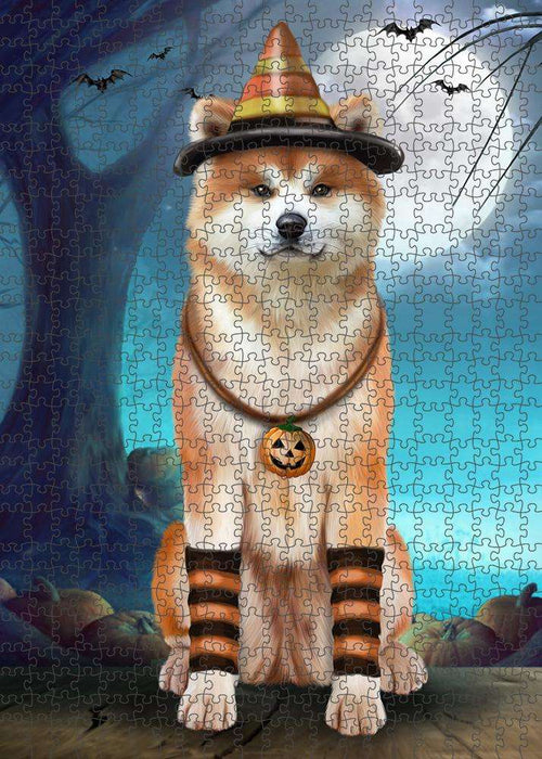Happy Halloween Trick or Treat Akita Dog Candy Corn Puzzle with Photo Tin PUZL61431