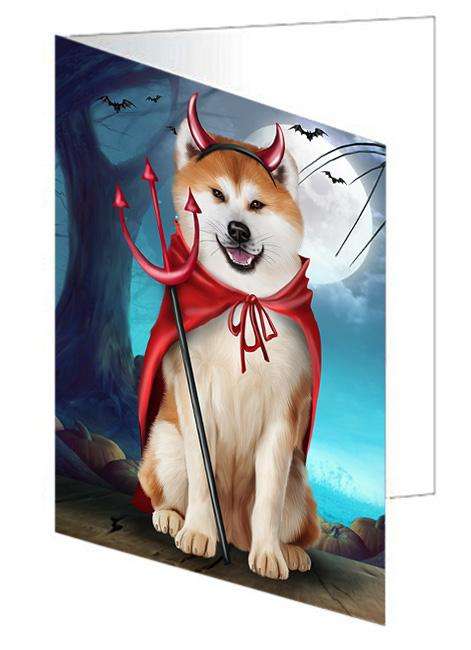 Happy Halloween Trick or Treat Akita Dog Devil Handmade Artwork Assorted Pets Greeting Cards and Note Cards with Envelopes for All Occasions and Holiday Seasons GCD61586