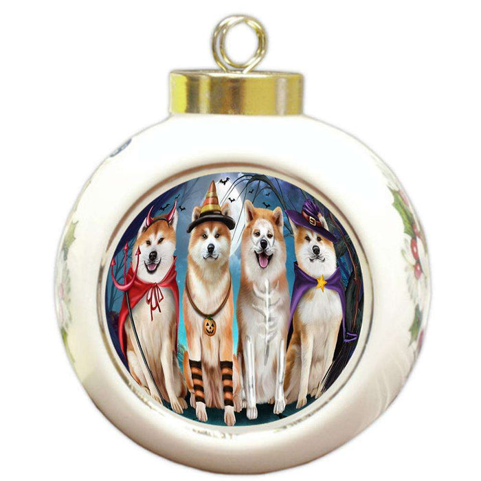Happy Halloween Trick or Treat Akita Dog Round Ball Christmas Ornament RBPOR52576