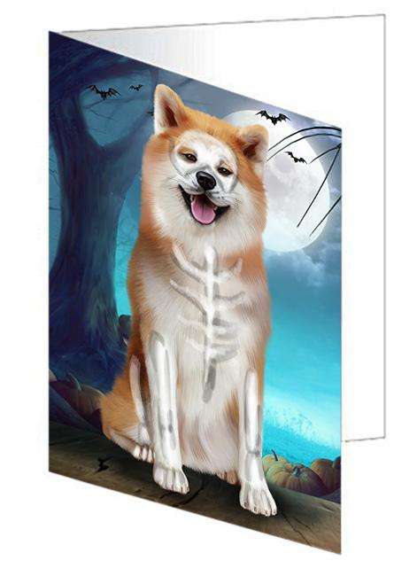 Happy Halloween Trick or Treat Akita Dog Skeleton Handmade Artwork Assorted Pets Greeting Cards and Note Cards with Envelopes for All Occasions and Holiday Seasons GCD61643