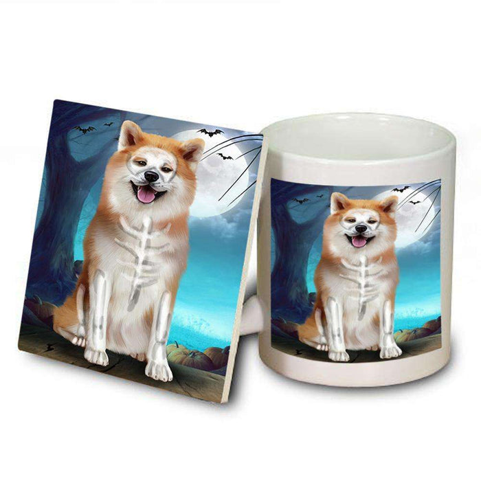 Happy Halloween Trick or Treat Akita Dog Skeleton Mug and Coaster Set MUC52530