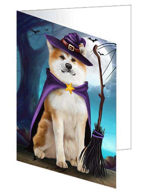 Happy Halloween Trick or Treat Akita Dog Witch Handmade Artwork Assorted Pets Greeting Cards and Note Cards with Envelopes for All Occasions and Holiday Seasons GCD61700