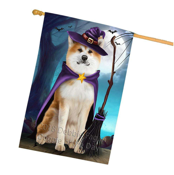 Happy Halloween Trick or Treat Akita Dog Witch House Flag FLG52638