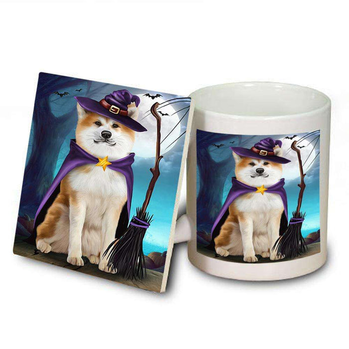 Happy Halloween Trick or Treat Akita Dog Witch Mug and Coaster Set MUC52549