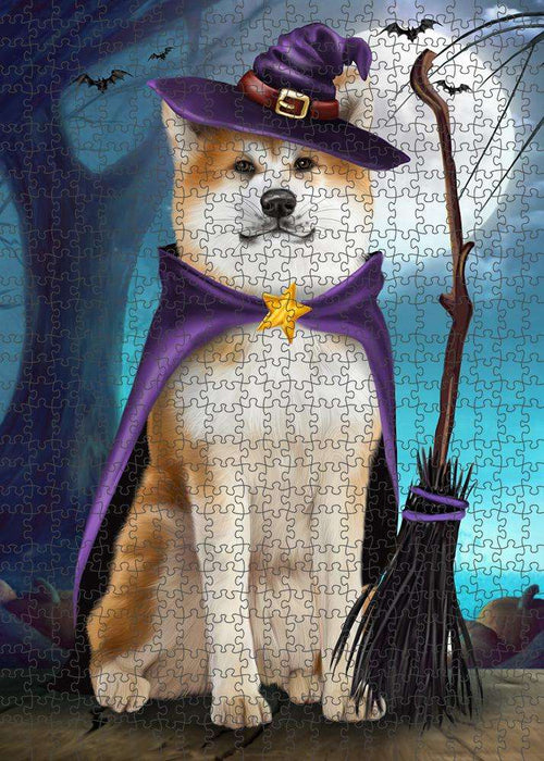 Happy Halloween Trick or Treat Akita Dog Witch Puzzle  PUZL61602