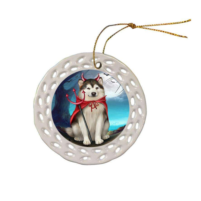 Happy Halloween Trick or Treat Alaskan Malamute Dog Ceramic Doily Ornament DPOR54620