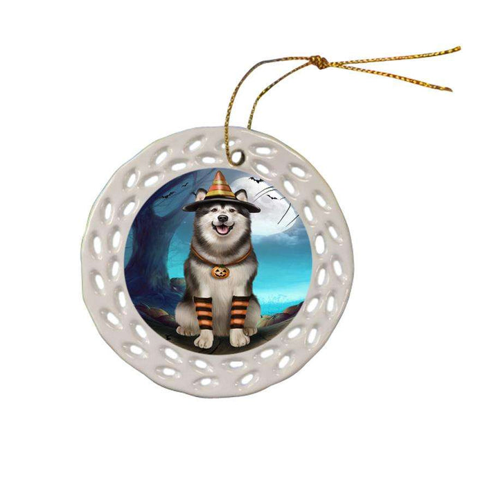 Happy Halloween Trick or Treat Alaskan Malamute Dog Ceramic Doily Ornament DPOR54621