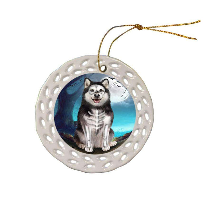 Happy Halloween Trick or Treat Alaskan Malamute Dog Ceramic Doily Ornament DPOR54622
