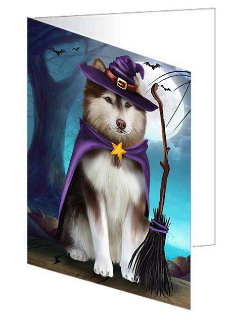 Happy Halloween Trick or Treat Alaskan Malamute Dog Handmade Artwork Assorted Pets Greeting Cards and Note Cards with Envelopes for All Occasions and Holiday Seasons GCD67898