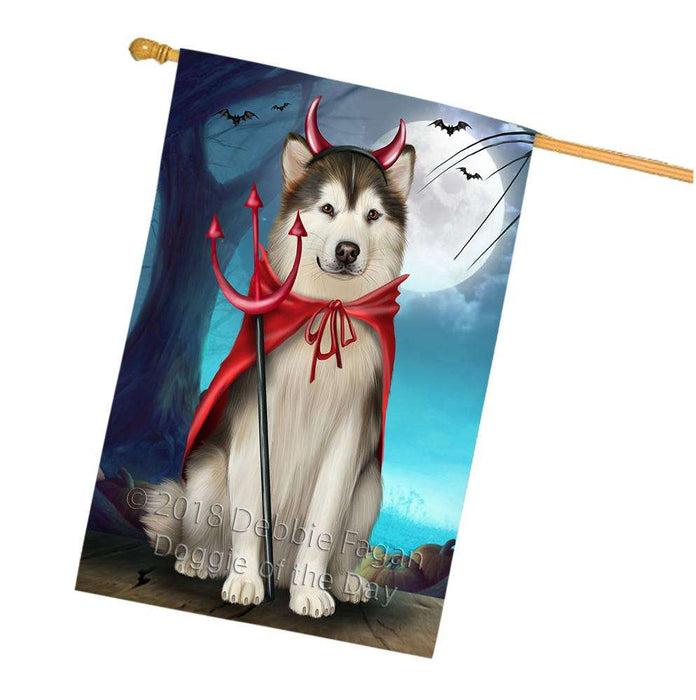 Happy Halloween Trick or Treat Alaskan Malamute Dog House Flag FLG54818