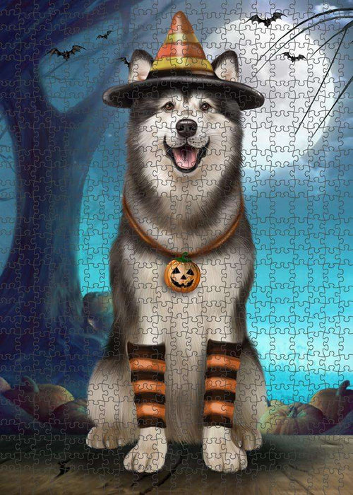 Happy Halloween Trick or Treat Alaskan Malamute Dog Puzzle with Photo Tin PUZL85640