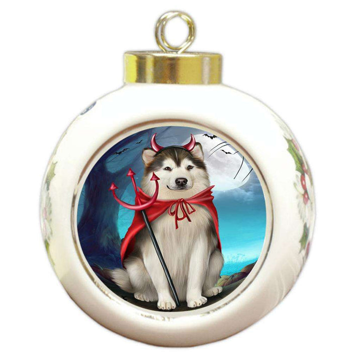 Happy Halloween Trick or Treat Alaskan Malamute Dog Round Ball Christmas Ornament RBPOR54620