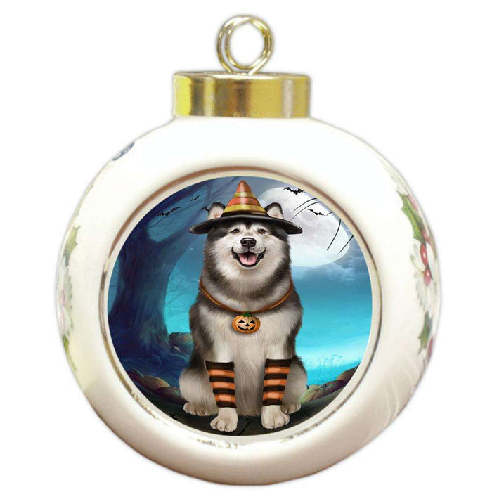 Happy Halloween Trick or Treat Alaskan Malamute Dog Round Ball Christmas Ornament RBPOR54621