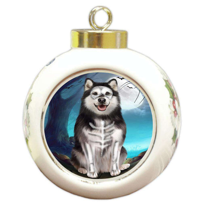 Happy Halloween Trick or Treat Alaskan Malamute Dog Round Ball Christmas Ornament RBPOR54622
