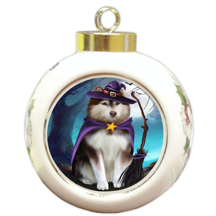 Happy Halloween Trick or Treat Alaskan Malamute Dog Round Ball Christmas Ornament RBPOR54623