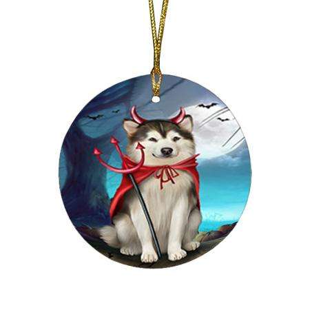 Happy Halloween Trick or Treat Alaskan Malamute Dog Round Flat Christmas Ornament RFPOR54611