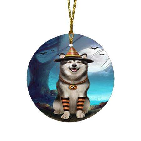 Happy Halloween Trick or Treat Alaskan Malamute Dog Round Flat Christmas Ornament RFPOR54612