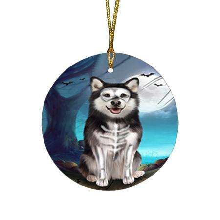 Happy Halloween Trick or Treat Alaskan Malamute Dog Round Flat Christmas Ornament RFPOR54613