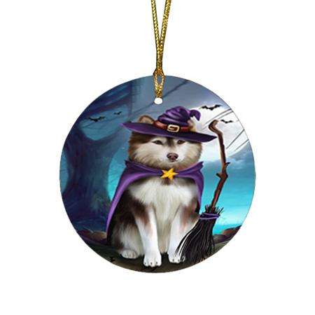 Happy Halloween Trick or Treat Alaskan Malamute Dog Round Flat Christmas Ornament RFPOR54614