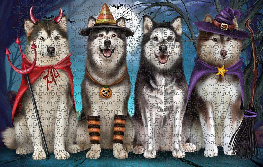 Happy Halloween Trick or Treat Alaskan Malamutes Dog Puzzle with Photo Tin PUZL85576