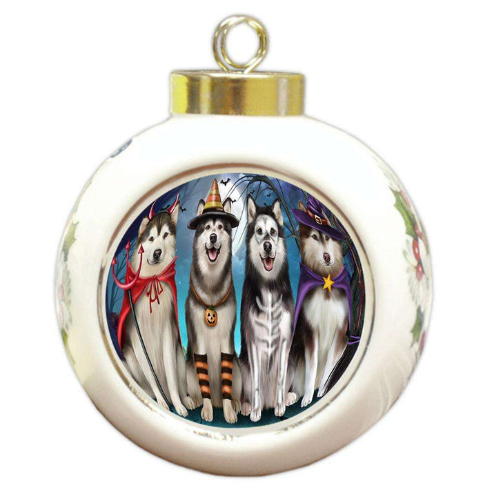 Happy Halloween Trick or Treat Alaskan Malamutes Dog Round Ball Christmas Ornament RBPOR54605