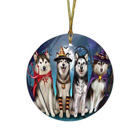 Happy Halloween Trick or Treat Alaskan Malamutes Dog Round Flat Christmas Ornament RFPOR54596