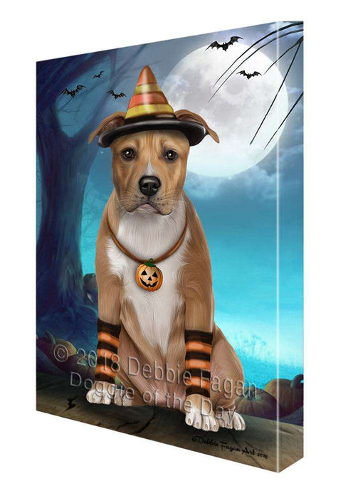 Happy Halloween Trick or Treat American Staffordshire Terrier Dog Candy Corn Canvas Print Wall Art Décor CVS89306