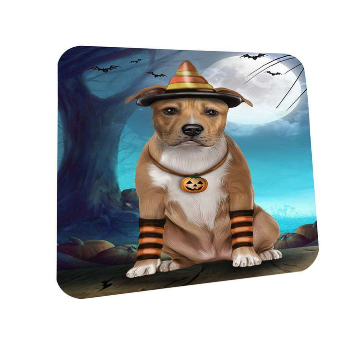Happy Halloween Trick or Treat American Staffordshire Terrier Dog Candy Corn Coasters Set of 4 CST52460
