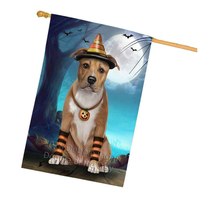 Happy Halloween Trick or Treat American Staffordshire Terrier Dog Candy Corn House Flag FLG52582