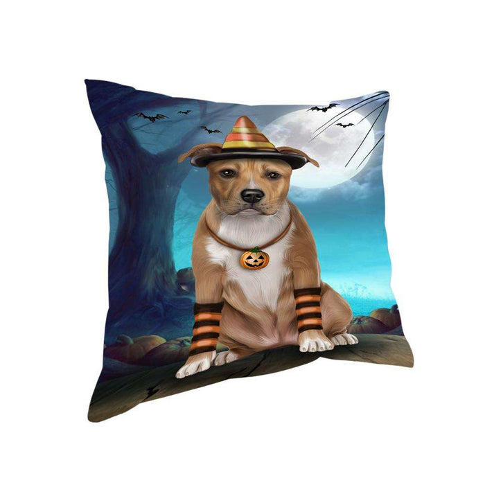 Happy Halloween Trick or Treat American Staffordshire Terrier Dog Candy Corn Pillow PIL66160