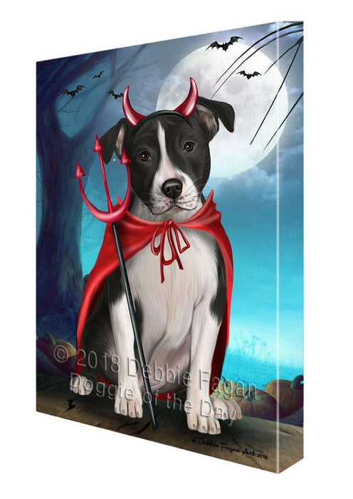 Happy Halloween Trick or Treat American Staffordshire Terrier Dog Devil Canvas Print Wall Art Décor CVS89477