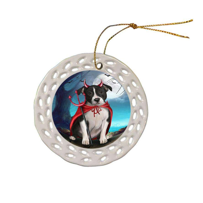 Happy Halloween Trick or Treat American Staffordshire Terrier Dog Devil Ceramic Doily Ornament DPOR52520