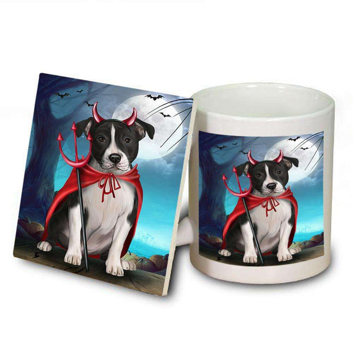 Happy Halloween Trick or Treat American Staffordshire Terrier Dog Devil Mug and Coaster Set MUC52512