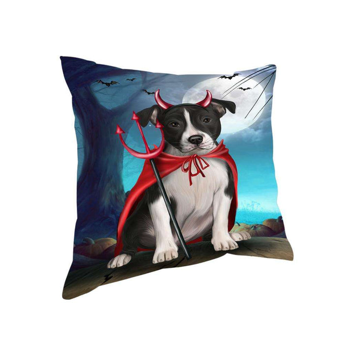 Happy Halloween Trick or Treat American Staffordshire Terrier Dog Devil Pillow PIL66236